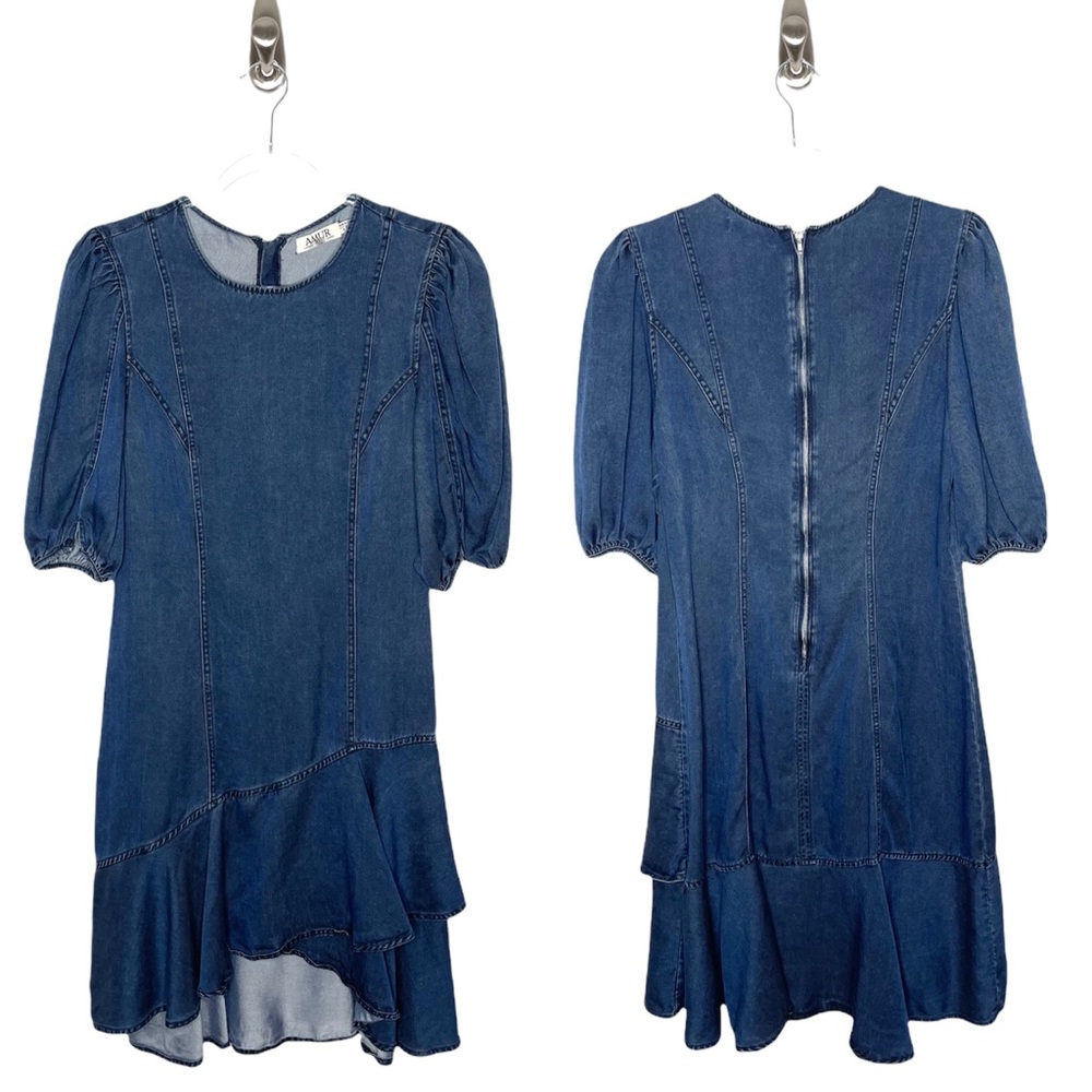 Amur | Emery Denim Ruffled Puff Sleeve Dress 6